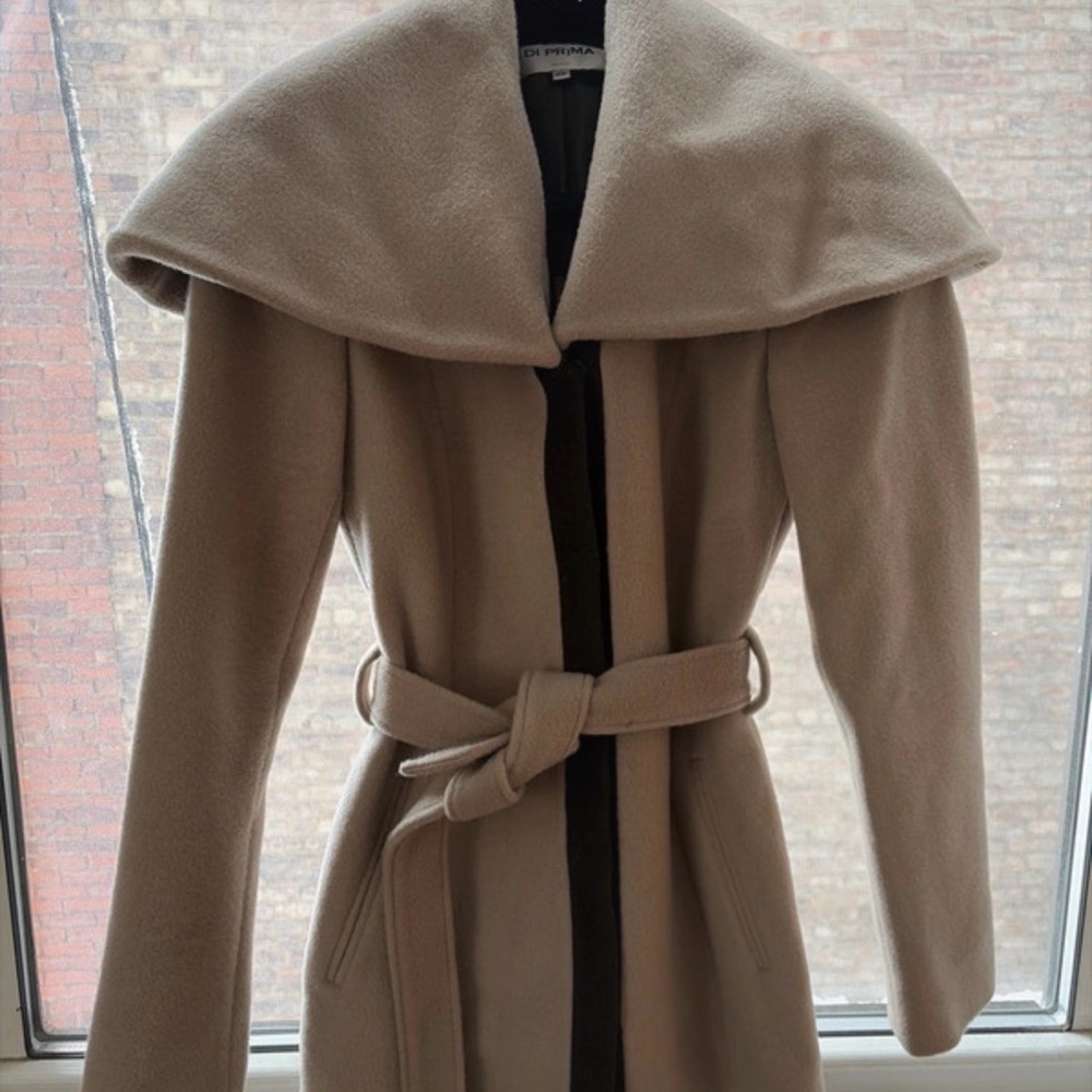 DI PRIMA Taupe Cape Coat Cashmere size Xs